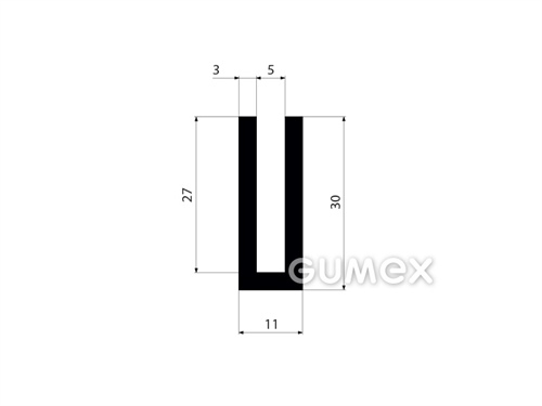 "U" Gummiprofil, 30x11/5mm, 60°ShA, EPDM, -40°C/+100°C, schwarz, 